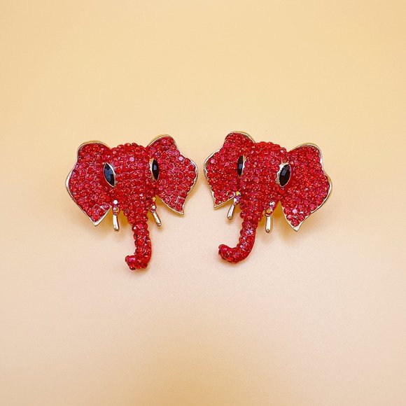 Red Elephant Head Earring - Picture 2 of 5
